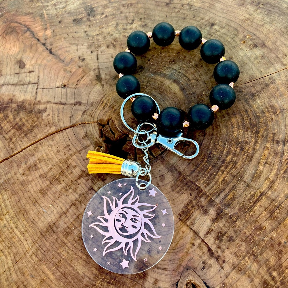 Sun & moon silicone beaded wristlet keychain